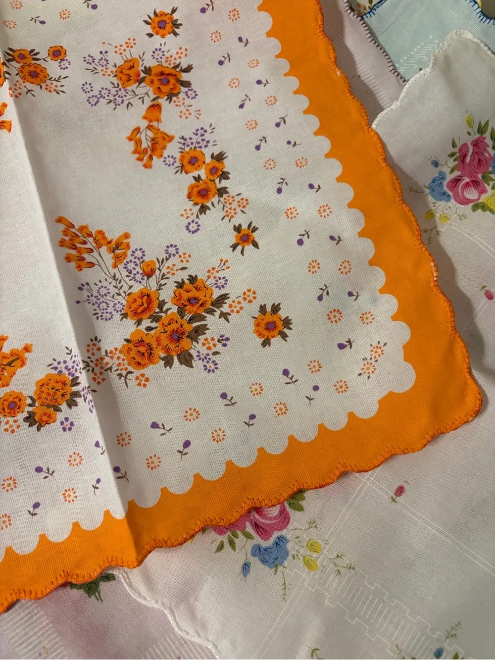 Vintage Floral Scalloped Handkerchiefs 2 for $8